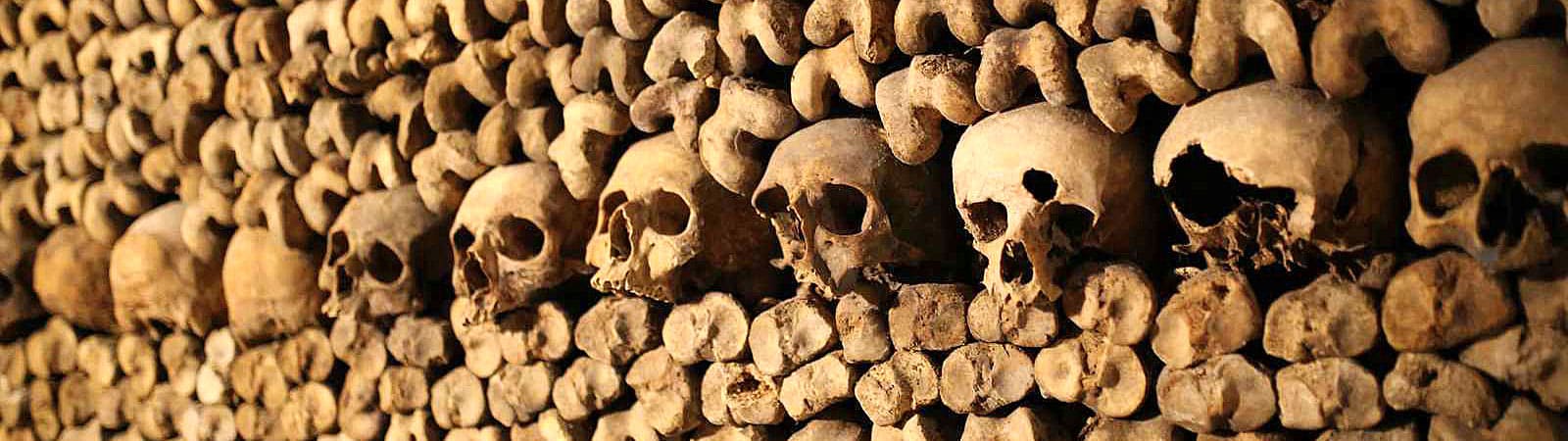 Catacombes Paris mur ossuaire panoramique Catacombes Paris mur ossuaire panoramique